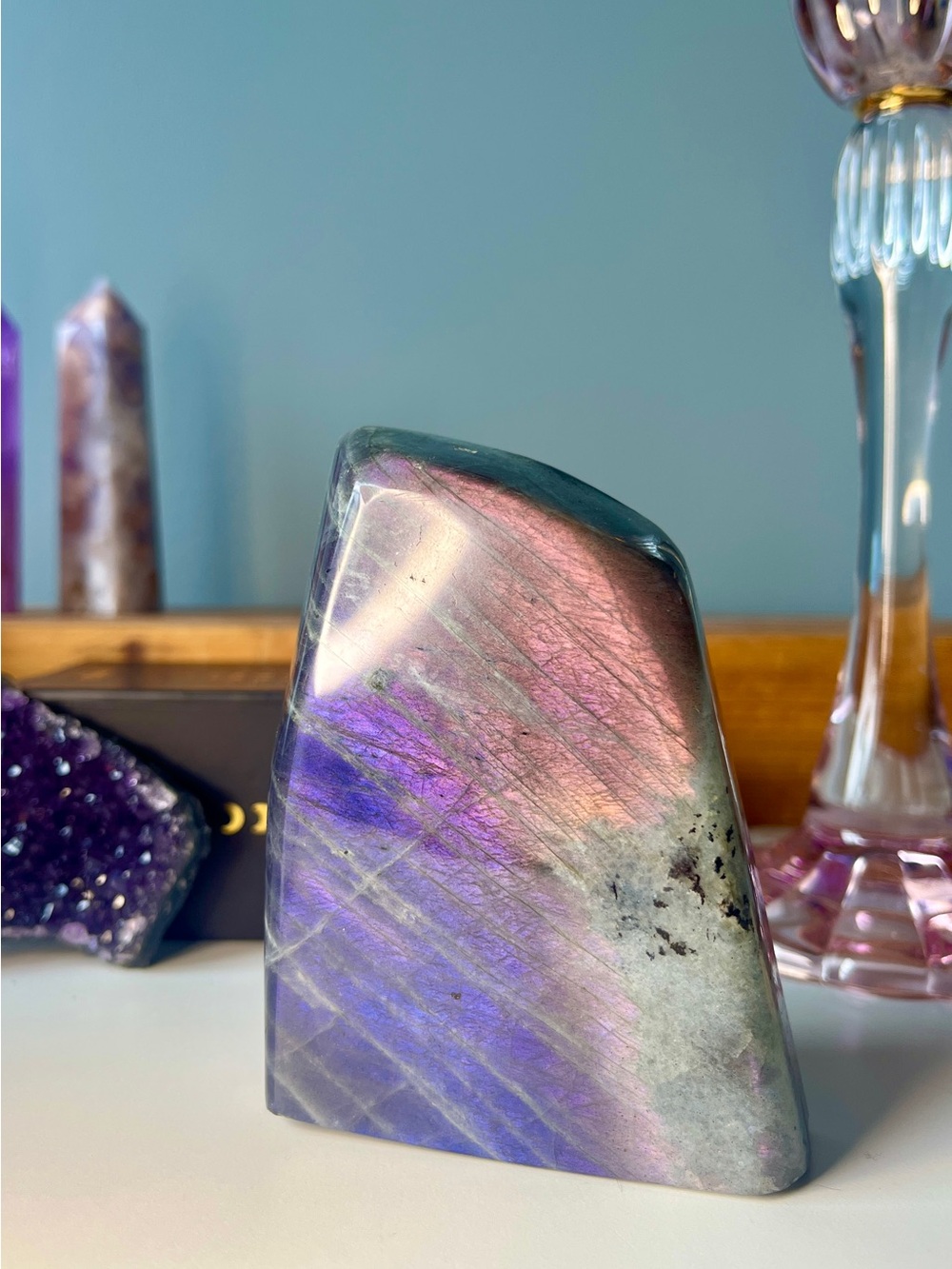 Rare polished Labradorite Freeform - Iridescent Purple and Pink